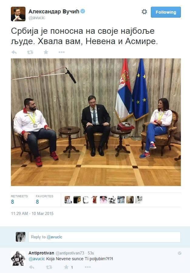 Александар Вучић се провалио на „Твитеру“: Србија је поносна на Невену Шпановић